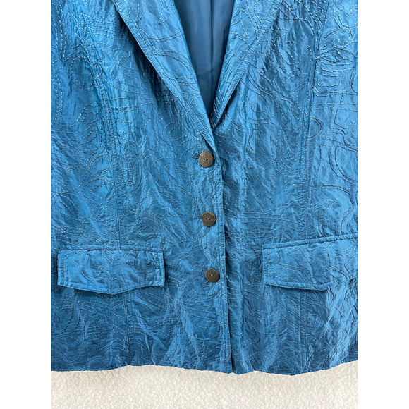 Chicos Womens Suit Jacket Blazer Blue Floral Embroidered Lined Pockets 1 M/8 - Picture 5 of 8